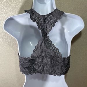 charcoal gray lace racerback large bralette unpadded